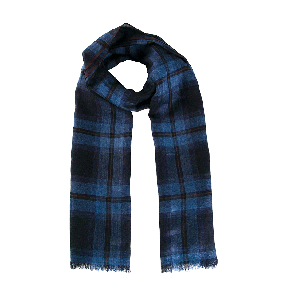 BRUNELLO CUCINELLI-Wool Blend Check Scarf-BLUE