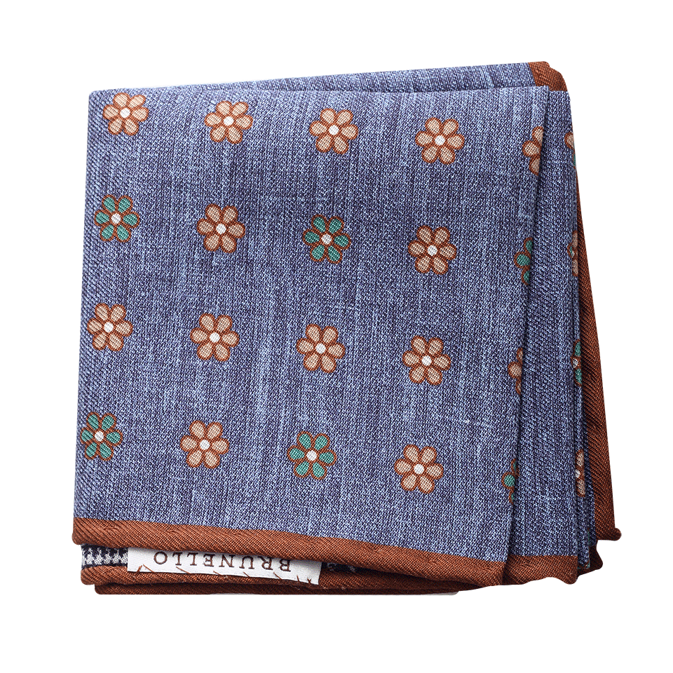 BRUNELLO CUCINELLI-Floral Pocket Square-DENIM