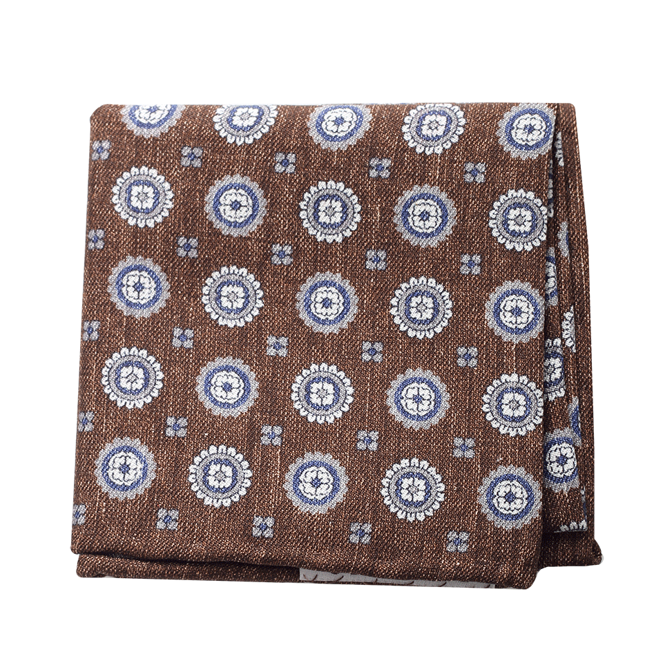 BRUNELLO CUCINELLI-Medallion Pocket Square-TOBACCO