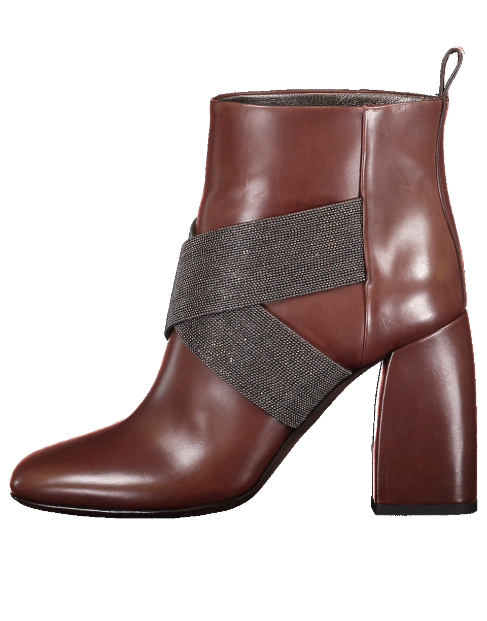 BRUNELLO CUCINELLI-Monili Criss Cross Bootie-BRWN/BLK