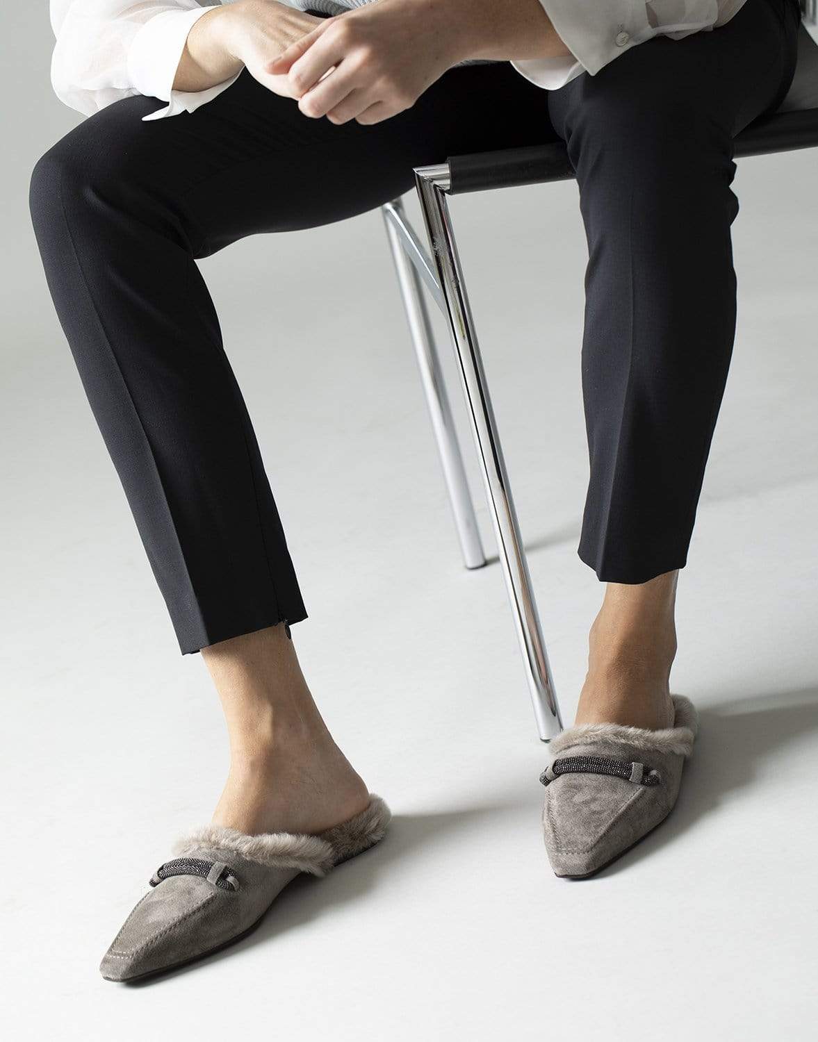 BRUNELLO CUCINELLI-Suede and Shearling Slipper-