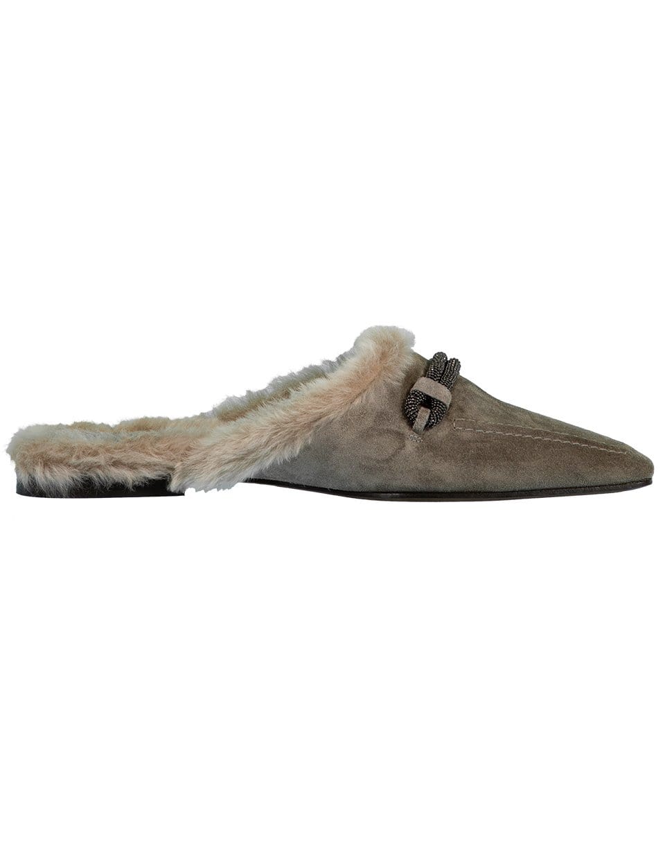 BRUNELLO CUCINELLI-Suede and Shearling Slipper-