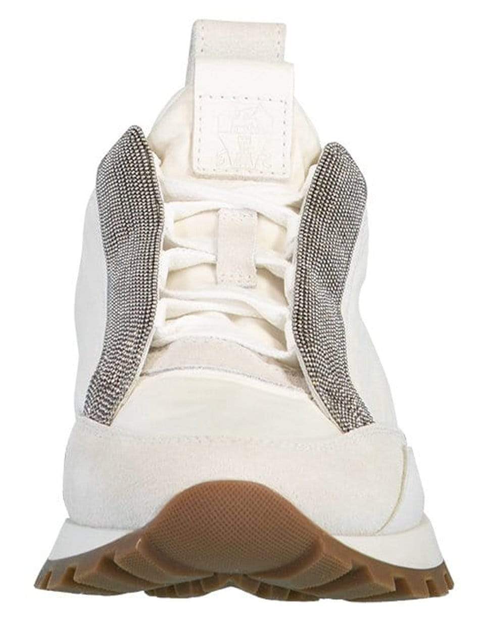 BRUNELLO CUCINELLI-White Satin Monili Band Sneakers-