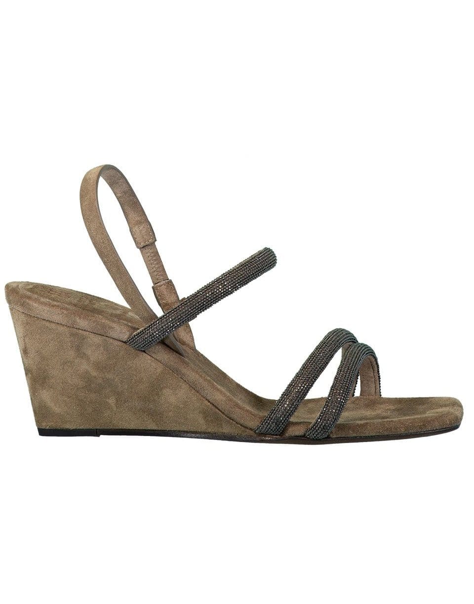 BRUNELLO CUCINELLI-Monili and Suede Wedge Sandal-