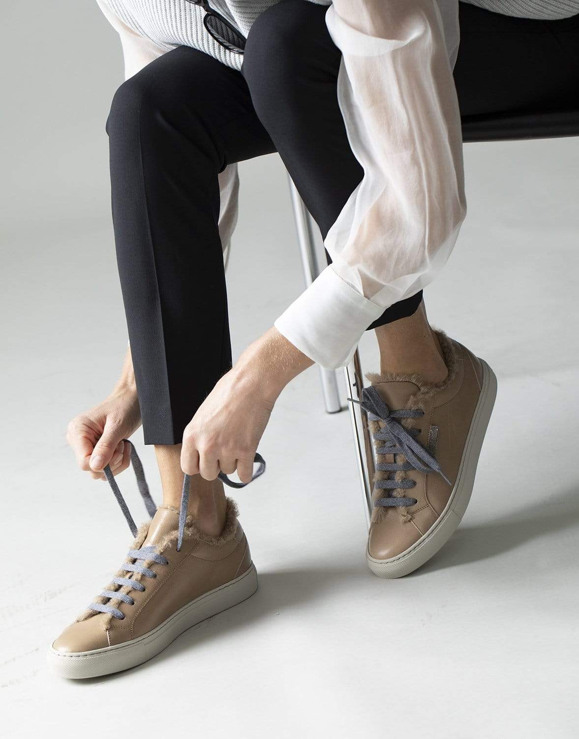 BRUNELLO CUCINELLI-Shearling Lined Low Top Sneaker-