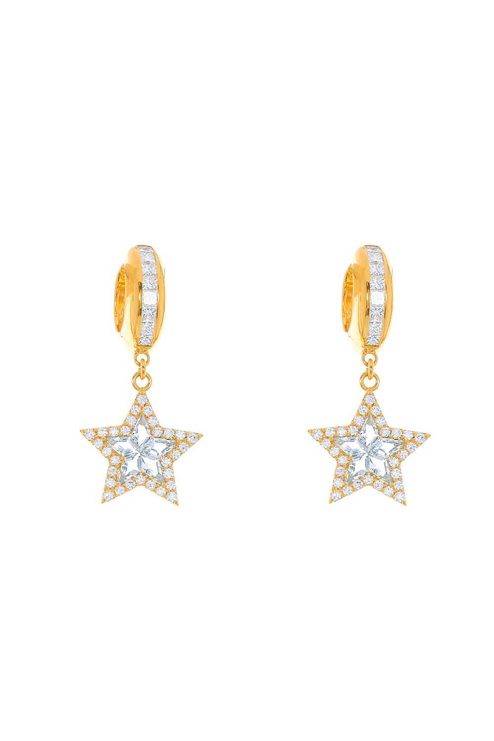 Aquamarine Kite Drop Huggie Earrings