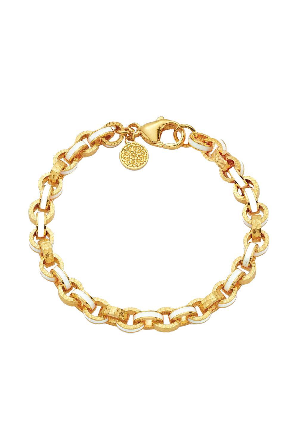 White Hammered Link Bracelet-YELLOW GOLD-7.25-JEWELRYFINE JEWELBRACELET O-BUDDHA MAMA