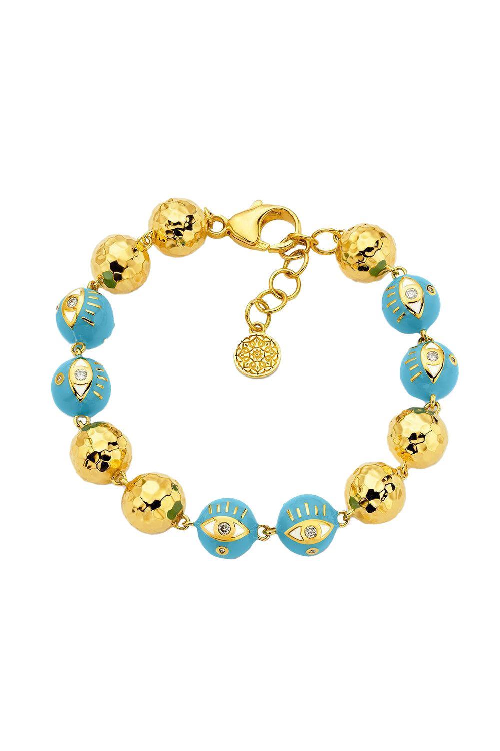 Diamond Sky Blue Evil Eye Bracelet-YELLOW GOLD-JEWELRYFINE JEWELBRACELET O-BUDDHA MAMA