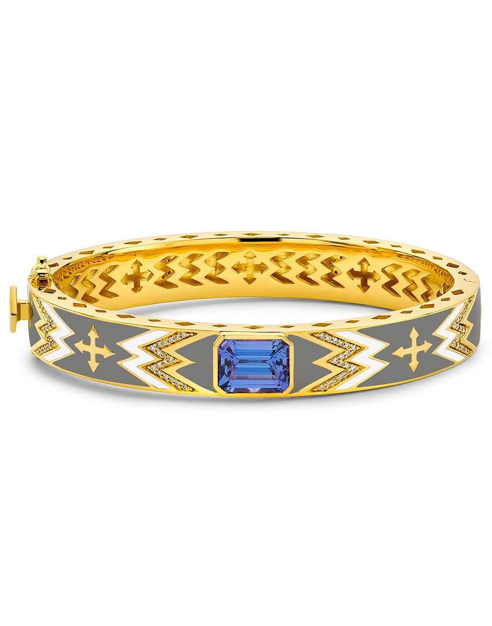 BUDDHA MAMA-Grey Arrow Bangle with Tanzanite Octagon Square-