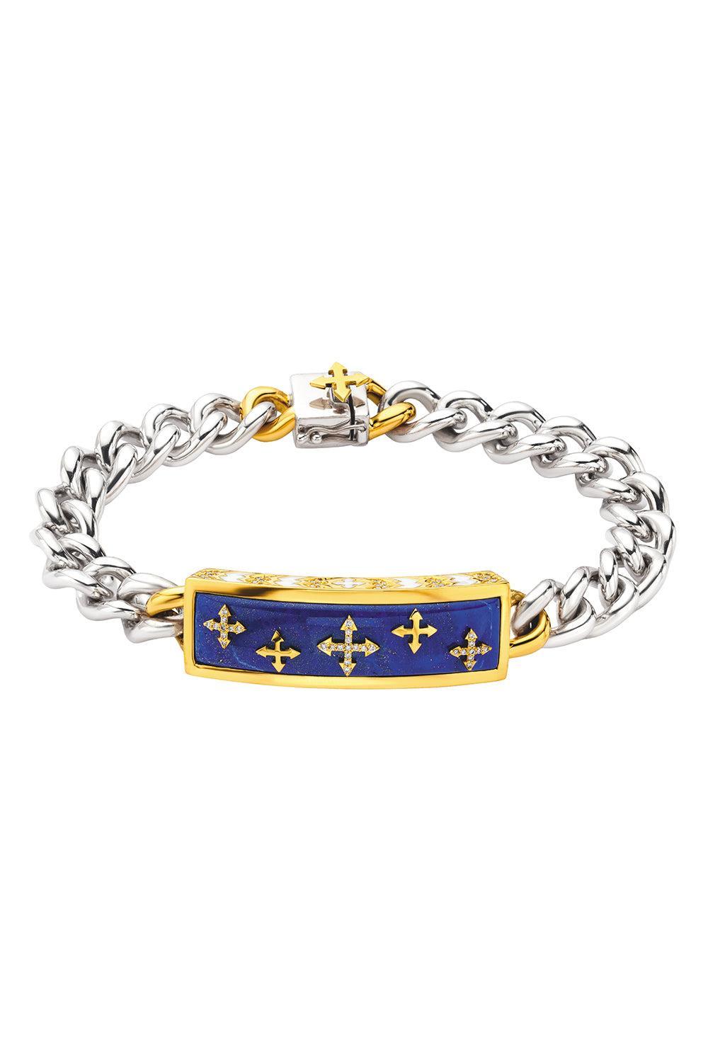 Lapis Cross Biker Bracelet-YELLOW GOLD-7-JEWELRYFINE JEWELBRACELET O-BUDDHA MAMA