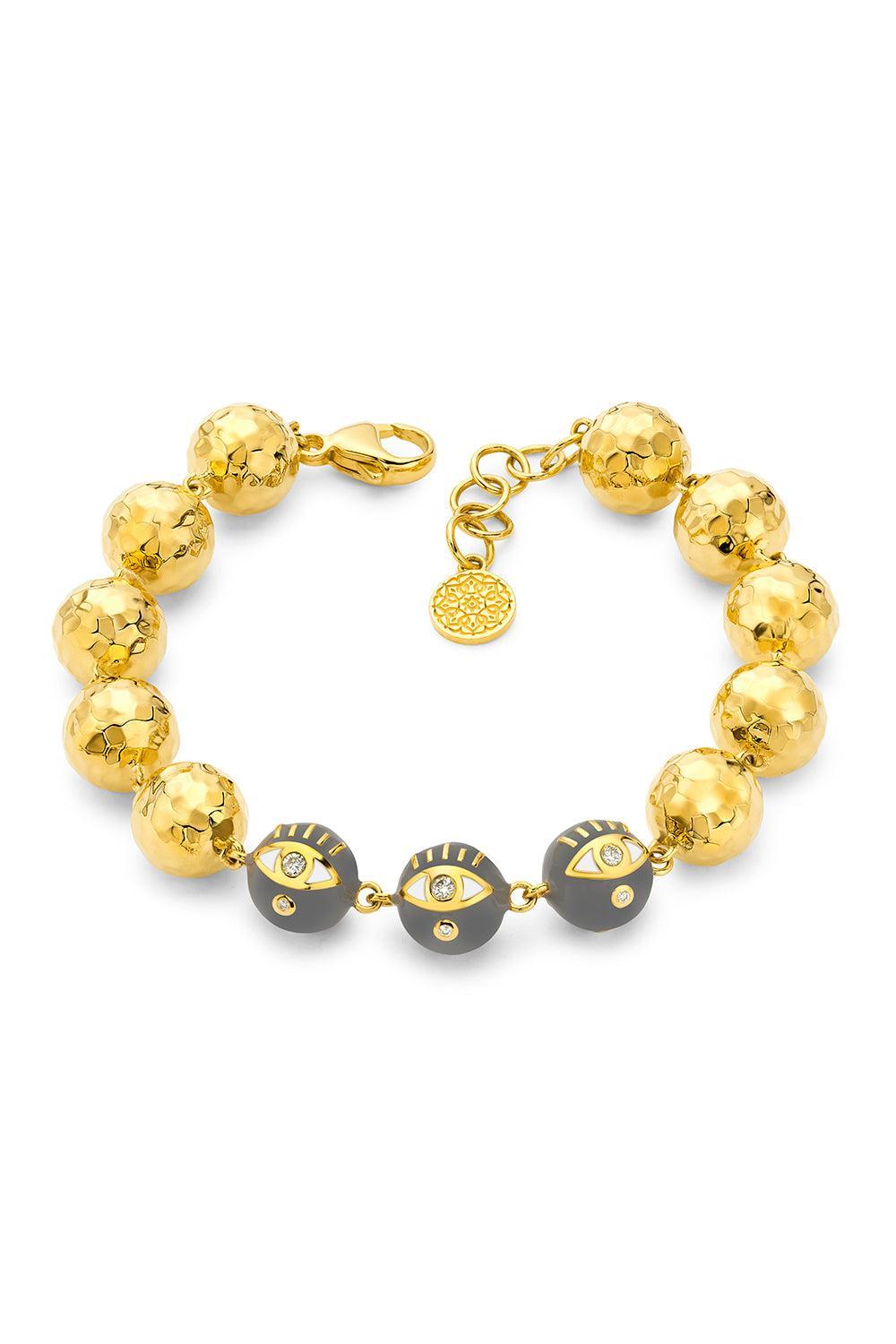 Grey Evil Eye Disco Bead Bracelet-YELLOW GOLD-8.5-JEWELRYFINE JEWELBRACELET O-BUDDHA MAMA