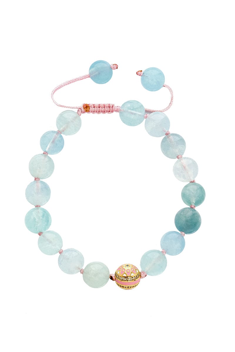 BUDDHA MAMA-Aquamarine and Mandala Bead Bracelet-YELLOW GOLD