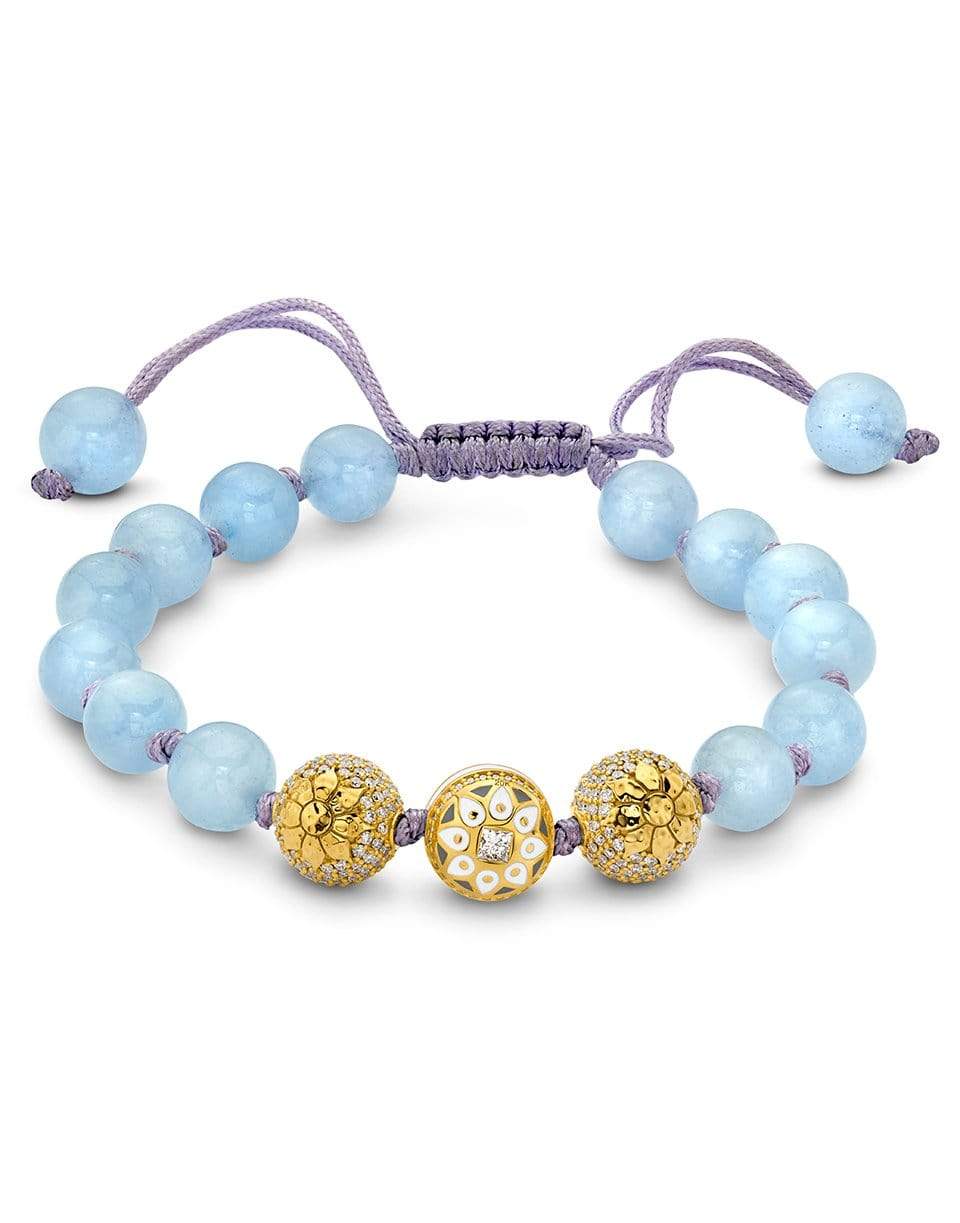 BUDDHA MAMA-Aquamarine and Three Diamond Bead Strung Bracelet-YELLOW GOLD
