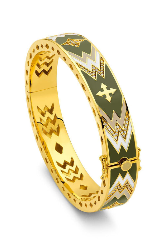 Army Green Cross Bangle Bracelet-YELLOW GOLD-JEWELRYFINE JEWELBRACELET O-BUDDHA MAMA