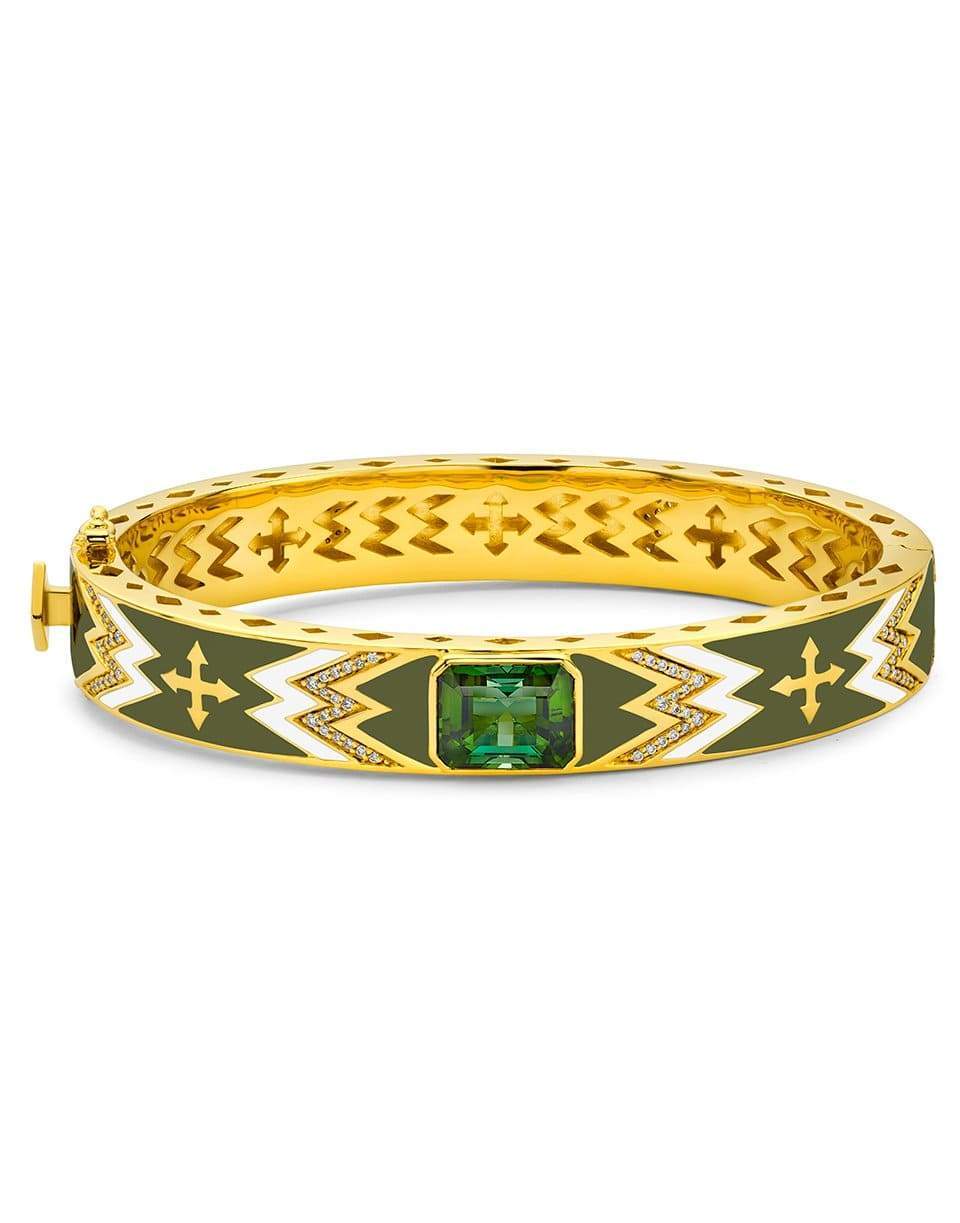 BUDDHA MAMA-Army Green Enamel and Tourmaline Bangle-YELLOW GOLD