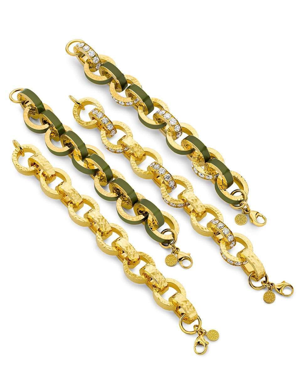 BUDDHA MAMA-Big Link Army Green and Diamond Bracelet-YELLOW GOLD