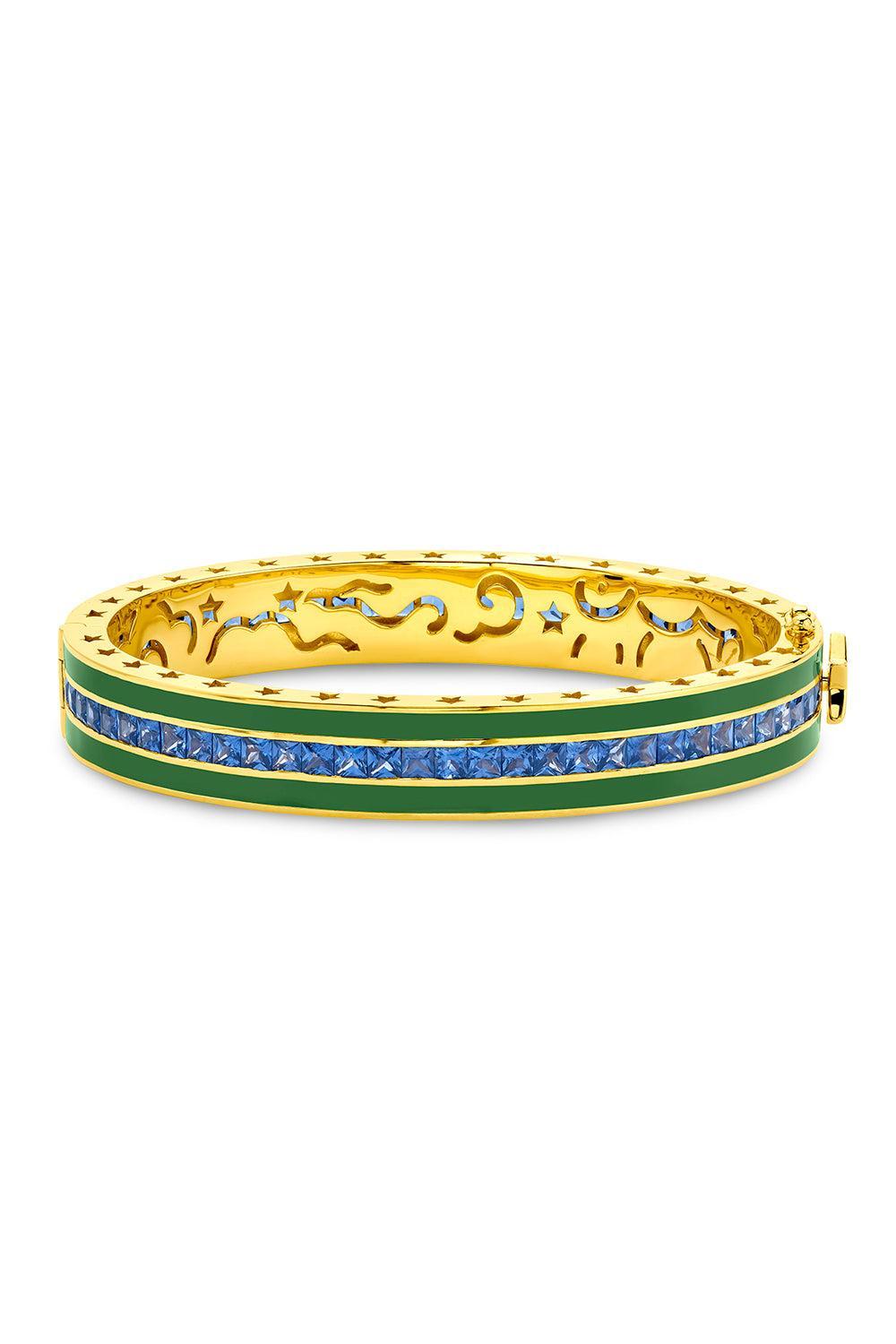 Blue Sapphire Kelly Green Bangle Bracelet-YELLOW GOLD-JEWELRYFINE JEWELBRACELET O-BUDDHA MAMA