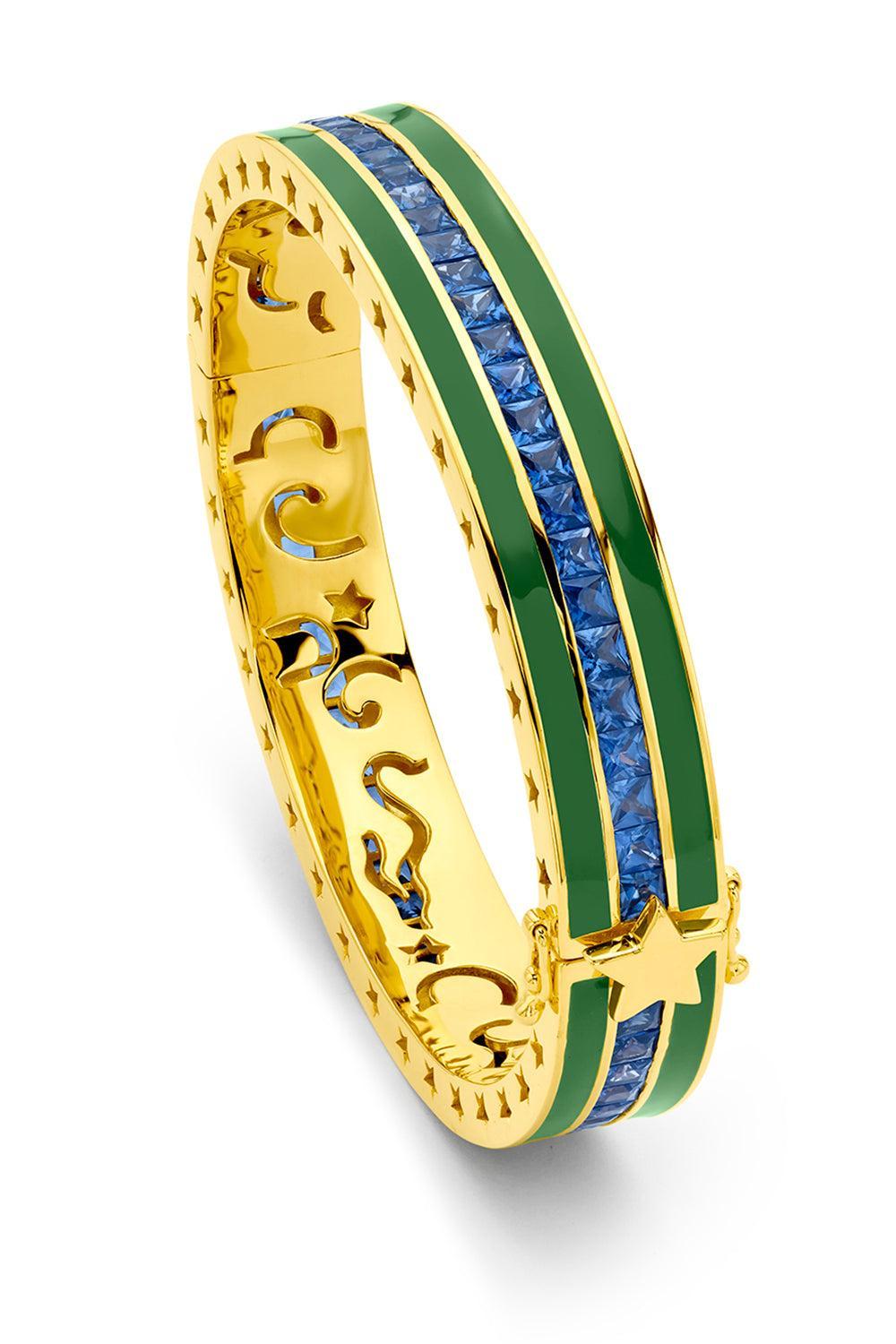 Blue Sapphire Kelly Green Bangle Bracelet-YELLOW GOLD-JEWELRYFINE JEWELBRACELET O-BUDDHA MAMA