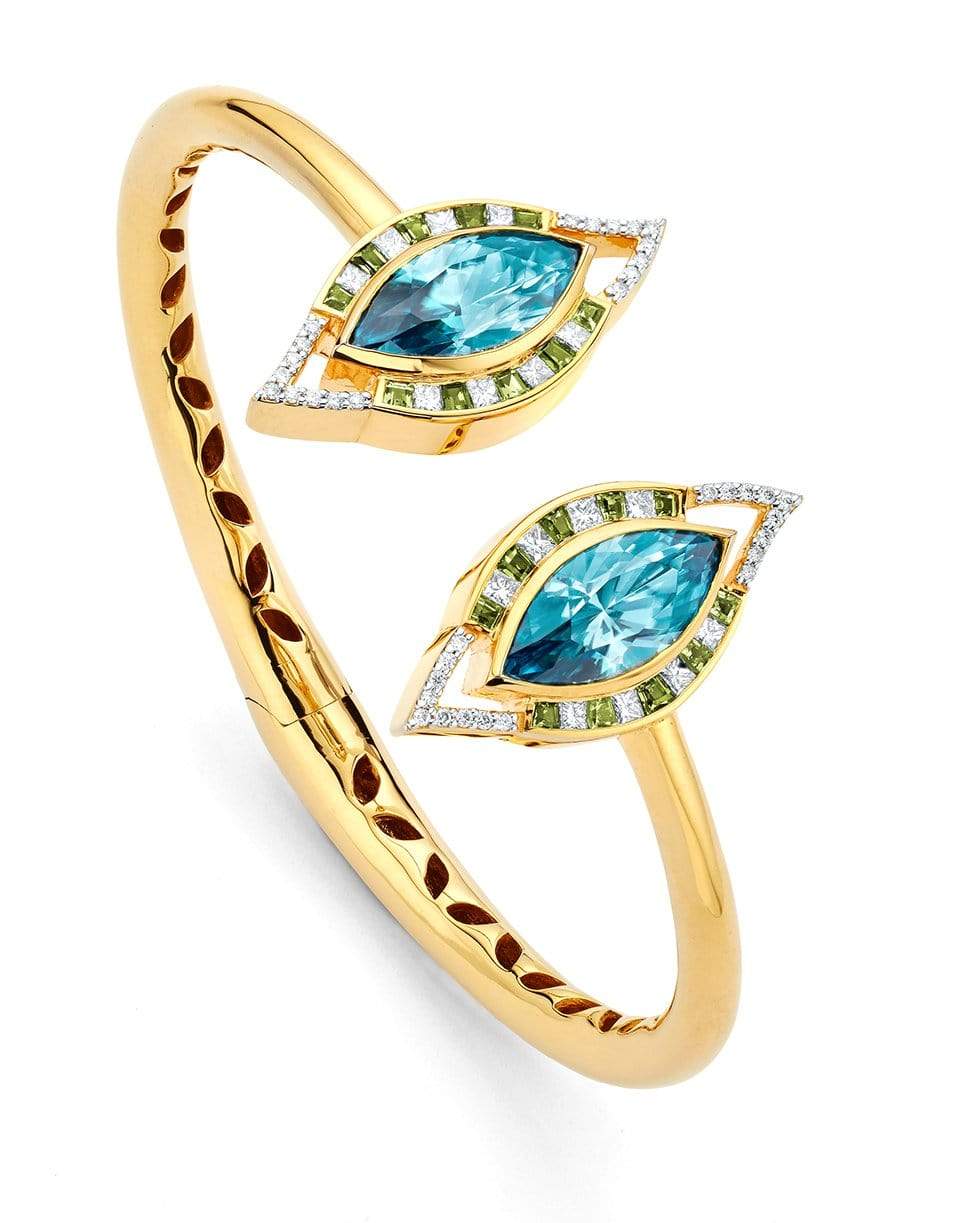 BUDDHA MAMA-Blue Zircon Evil Eye Open Bangle-YELLOW GOLD