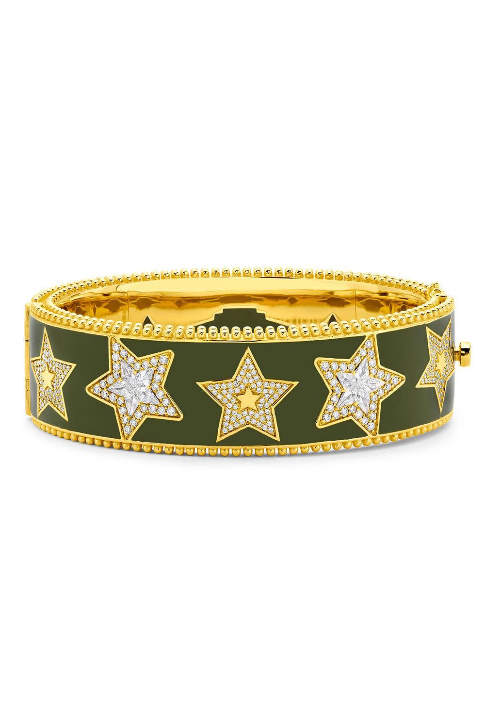 Diamond Army Green Star Bangle Bracelet-YELLOW GOLD-JEWELRYFINE JEWELBRACELET O-BUDDHA MAMA