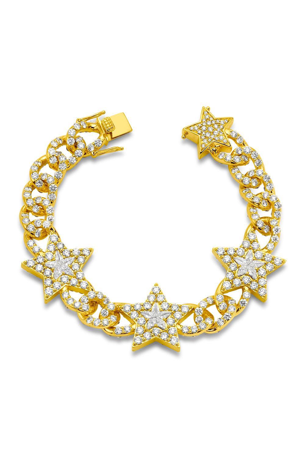 Diamond Double Side Star Cuban Link Bracelet-YELLOW GOLD-JEWELRYFINE JEWELBRACELET O-BUDDHA MAMA