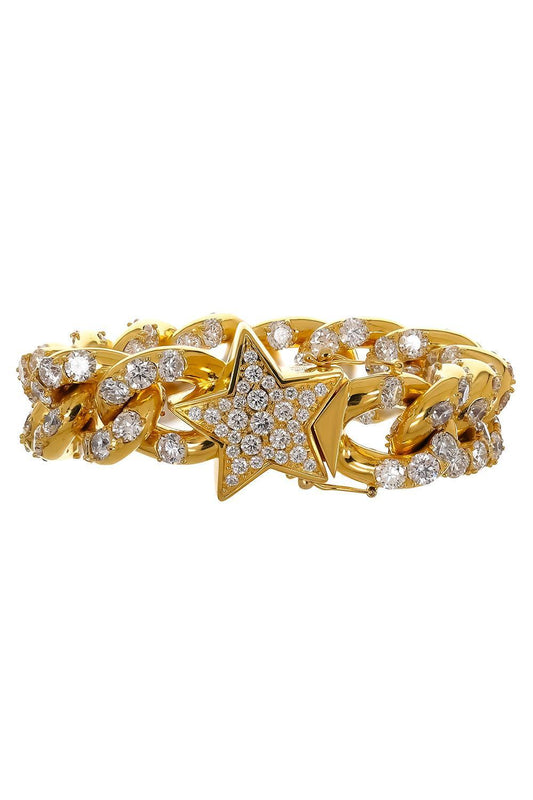Diamond Double Sided Cuban Link Star Bracelet-YELLOW GOLD-JEWELRYFINE JEWELBRACELET O-BUDDHA MAMA