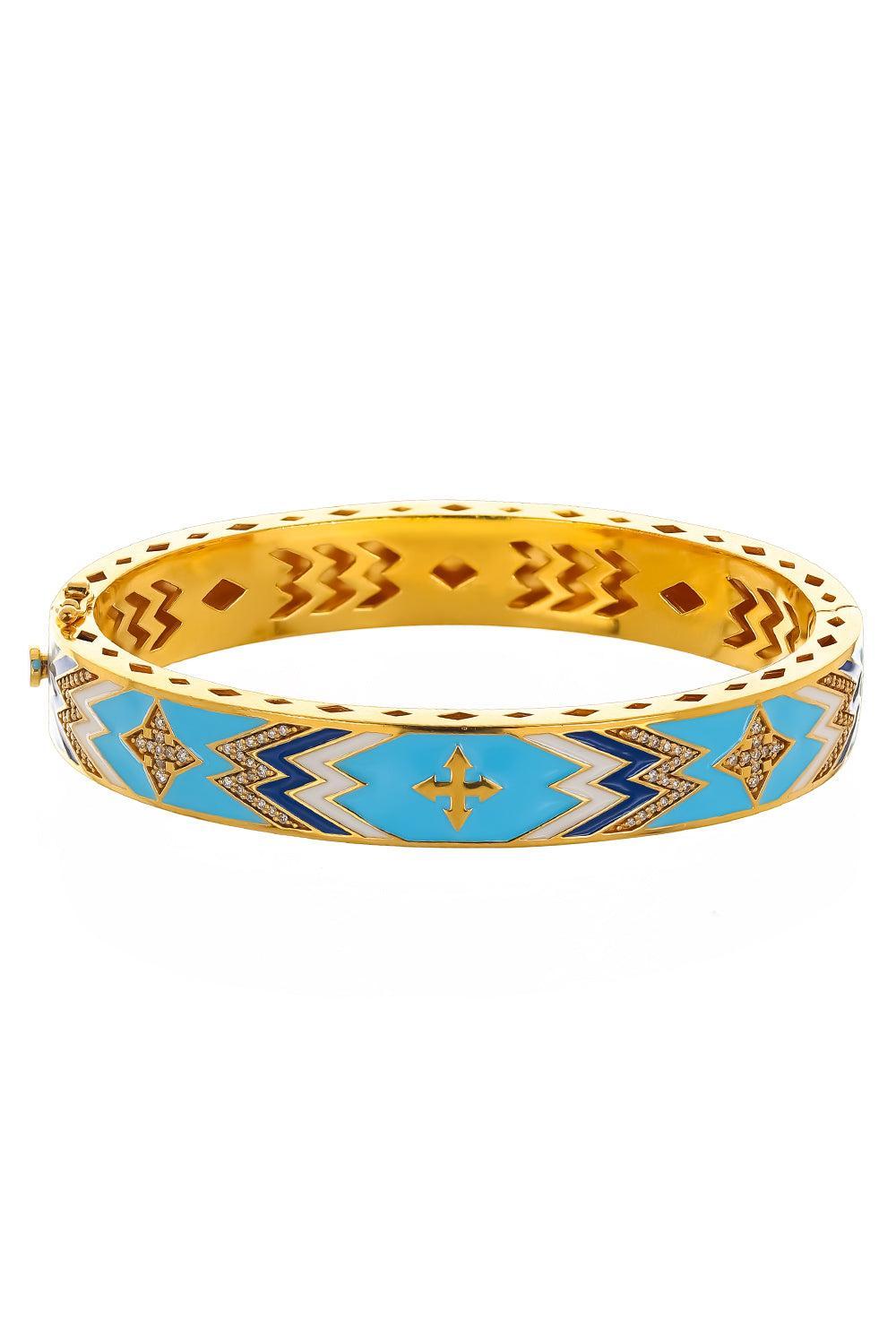 Diamond Sky Blue Cross Bangle Bracelet-YELLOW GOLD-JEWELRYFINE JEWELBRACELET O-BUDDHA MAMA