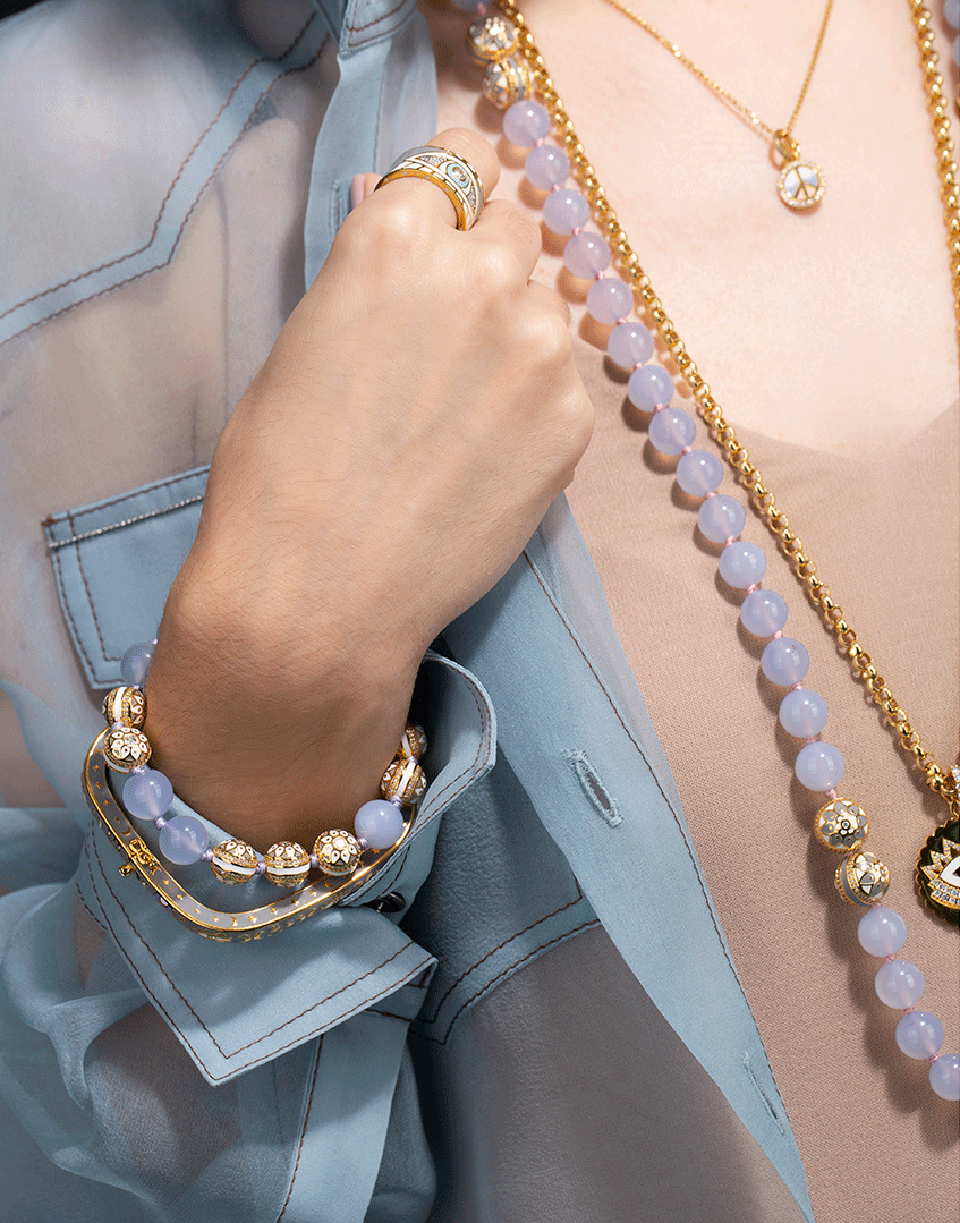 BUDDHA MAMA-Eye Moon and Star Bangle-YELLOW GOLD