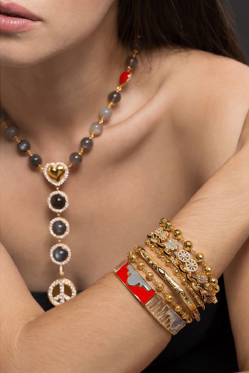 BUDDHA MAMA-Hammered Ball Bead Bracelet-YELLOW GOLD