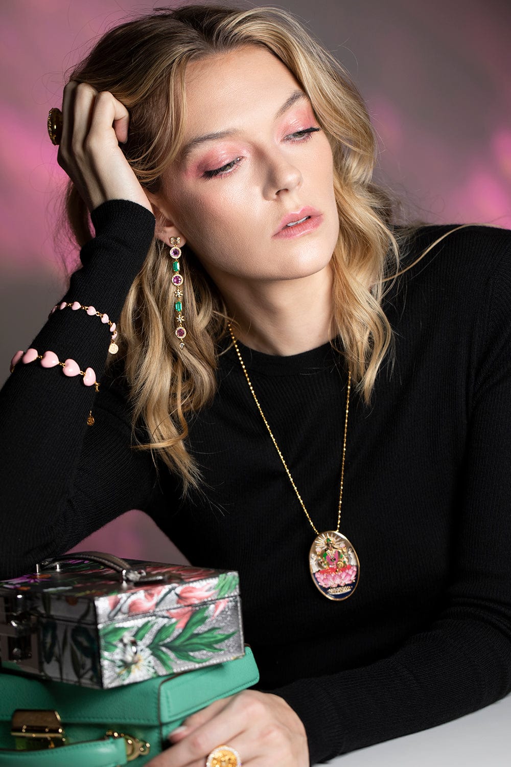 BUDDHA MAMA-Mini Pink Heart Bracelet-YELLOW GOLD