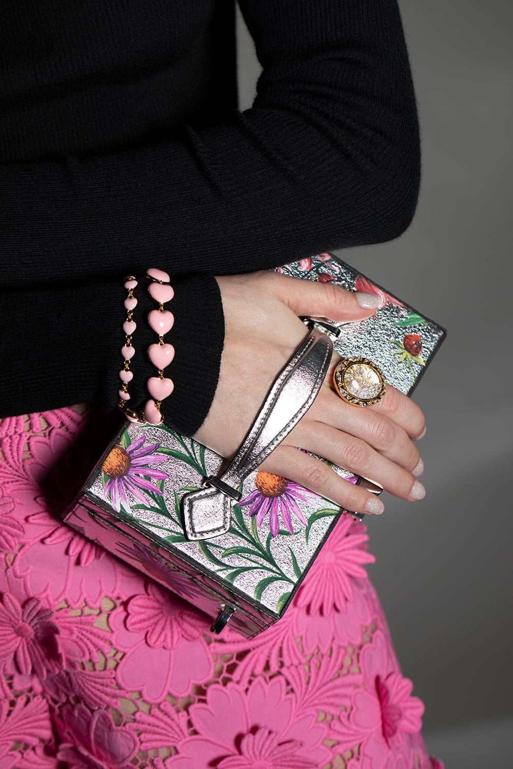 BUDDHA MAMA-Mini Pink Heart Bracelet-YELLOW GOLD