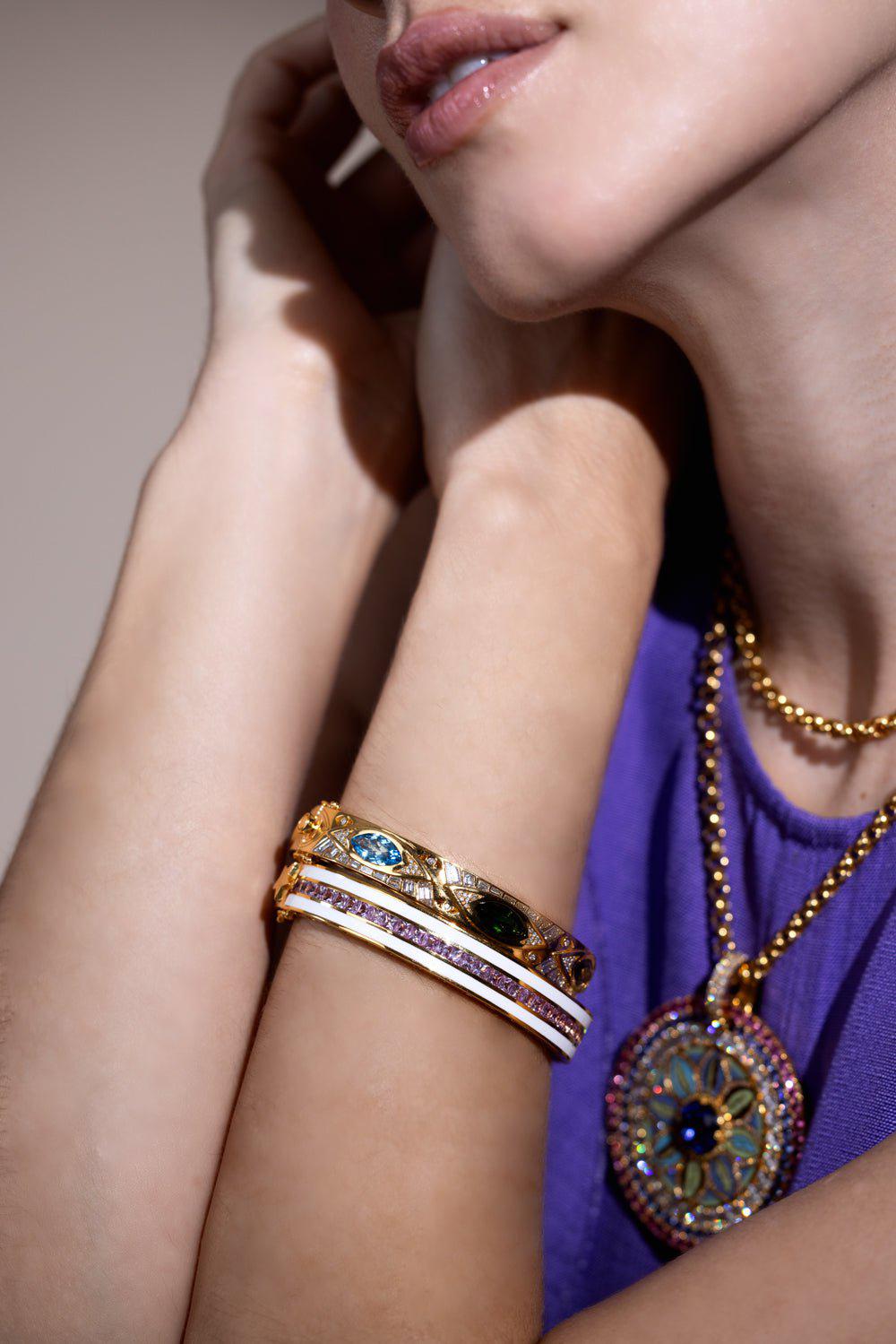 BUDDHA MAMA-Multi Evil Eye Bangle Bracelet-YELLOW GOLD