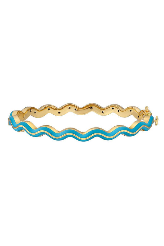 Sky Blue Wavy Bangle Bracelet-YELLOW GOLD-JEWELRYFINE JEWELBRACELET O-BUDDHA MAMA