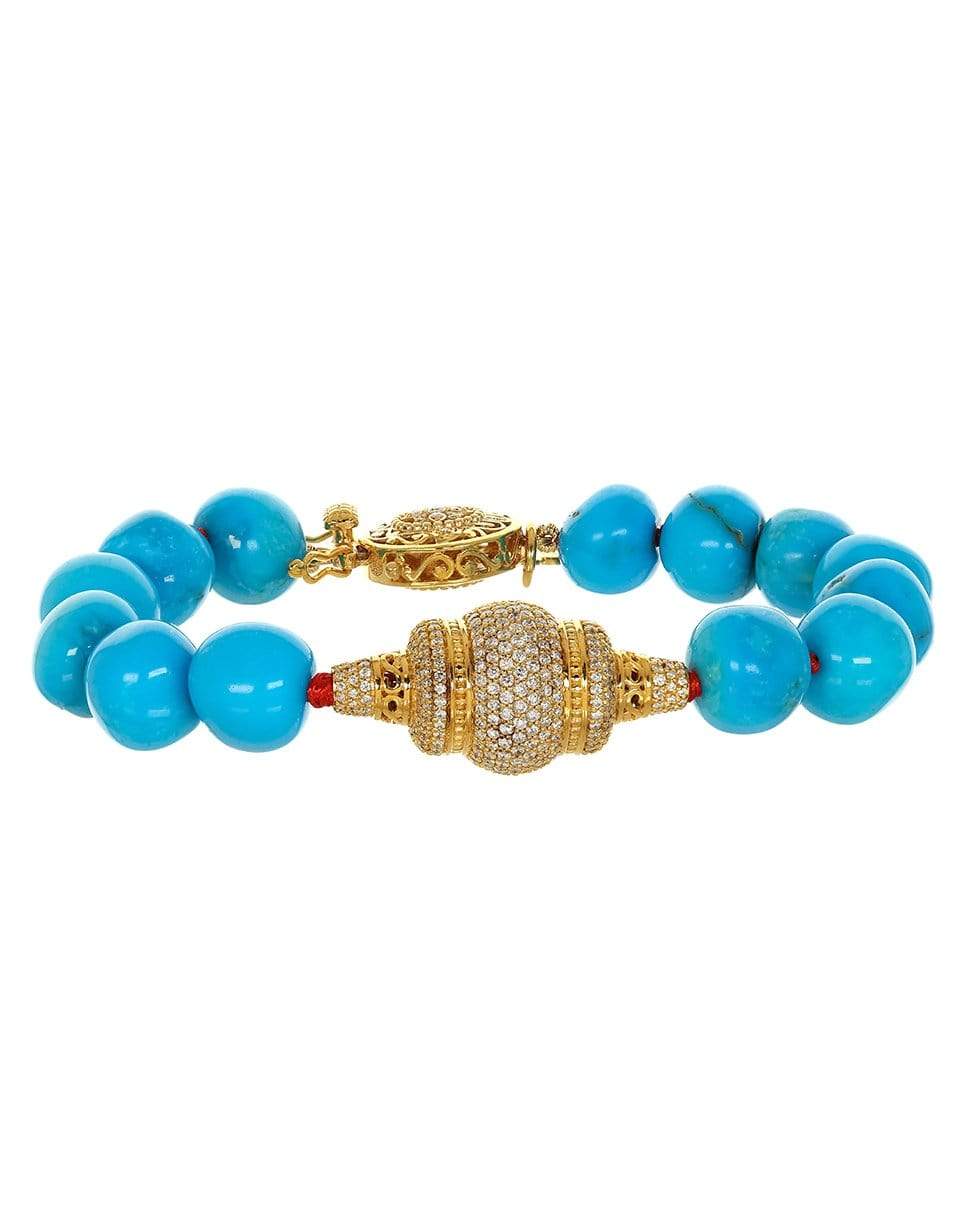 BUDDHA MAMA-Sleeping Beauty Turquoise and Diamond Bead Bracelet-YELLOW GOLD