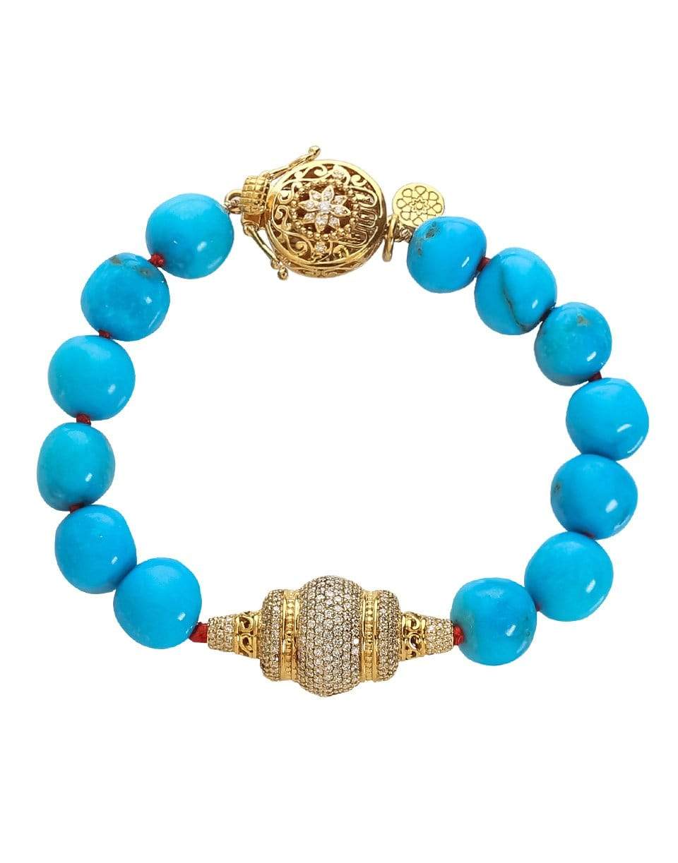 BUDDHA MAMA-Sleeping Beauty Turquoise and Diamond Bead Bracelet-YELLOW GOLD