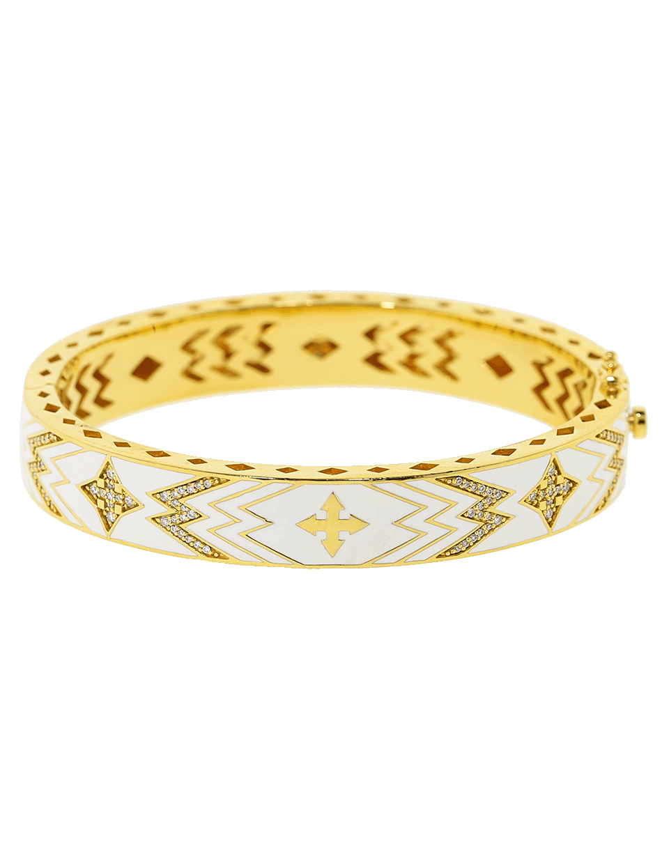 BUDDHA MAMA-White Enamel Cross Bangle-YELLOW GOLD