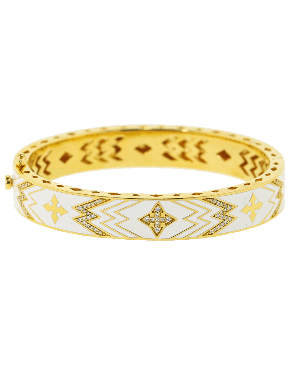 BUDDHA MAMA-White Enamel Cross Bangle-YELLOW GOLD