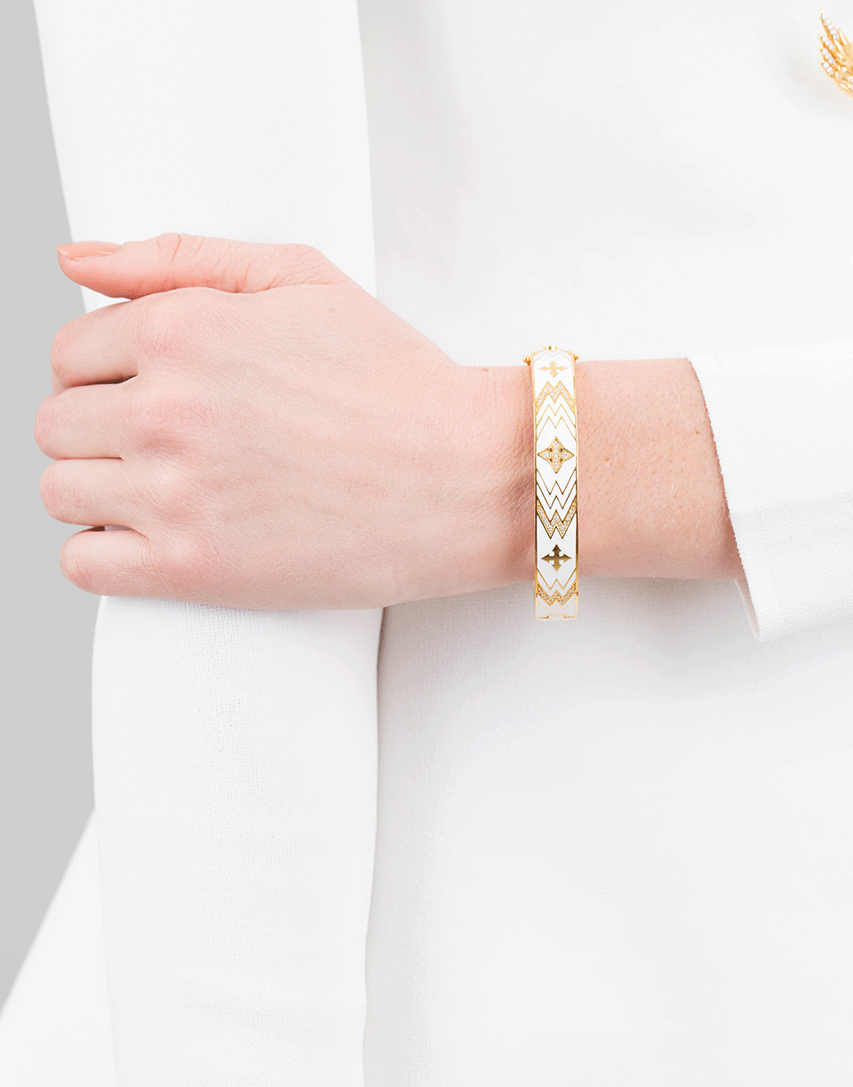 BUDDHA MAMA-White Enamel Cross Bangle-YELLOW GOLD