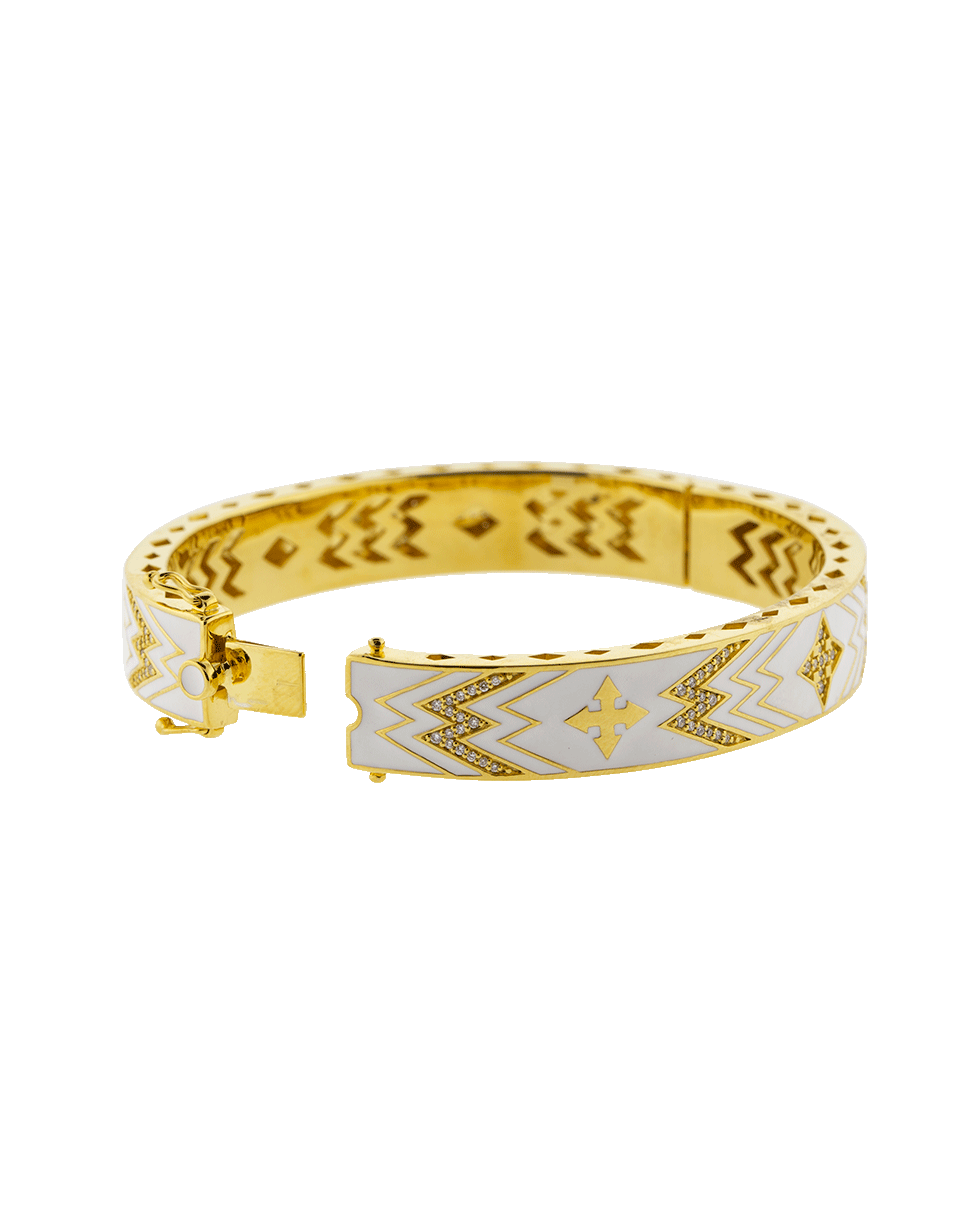 BUDDHA MAMA-White Enamel Cross Bangle-YELLOW GOLD