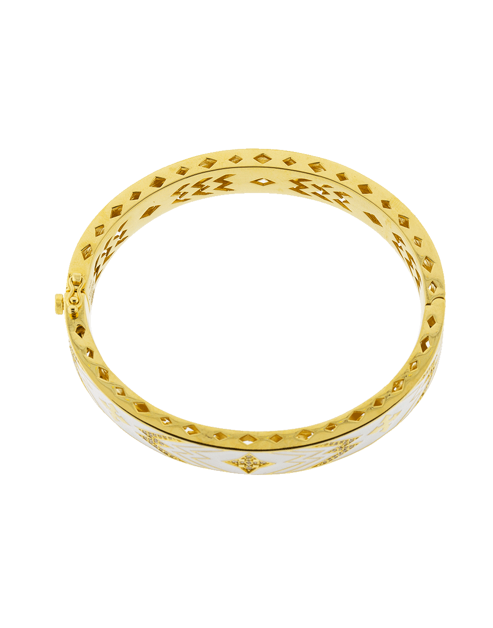 BUDDHA MAMA-White Enamel Cross Bangle-YELLOW GOLD