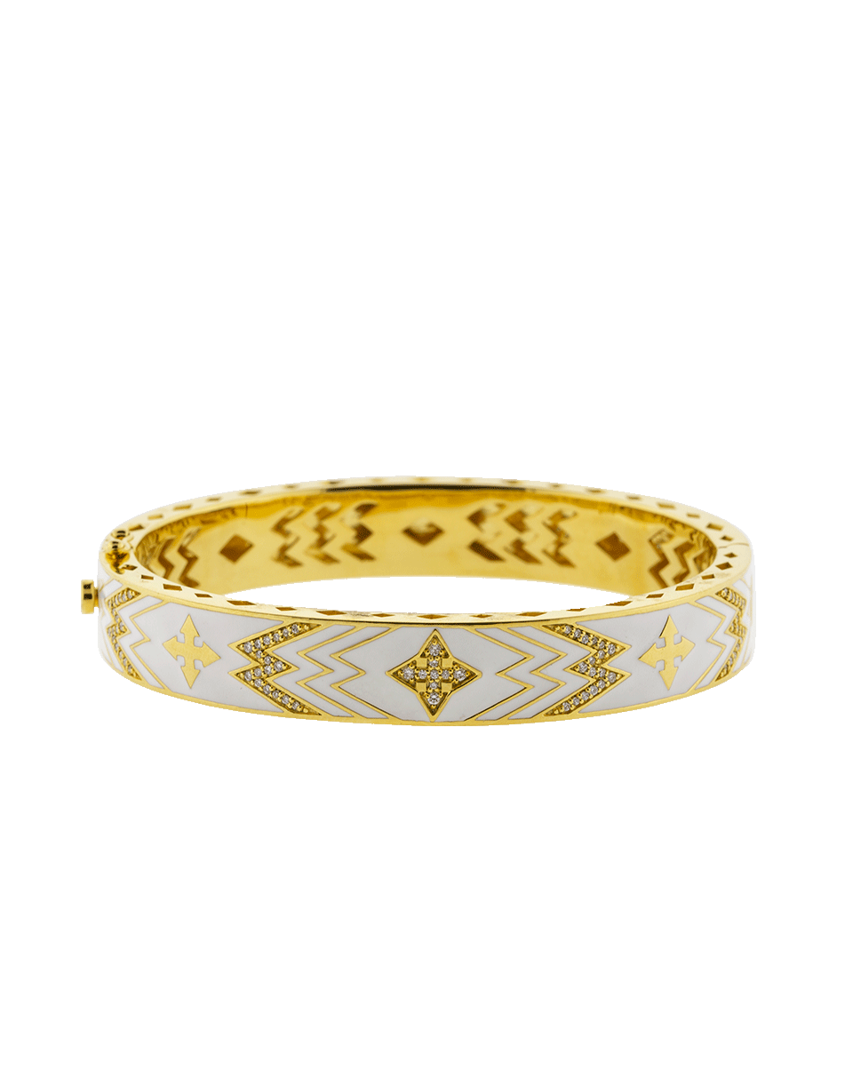 BUDDHA MAMA-White Enamel Cross Bangle-YELLOW GOLD