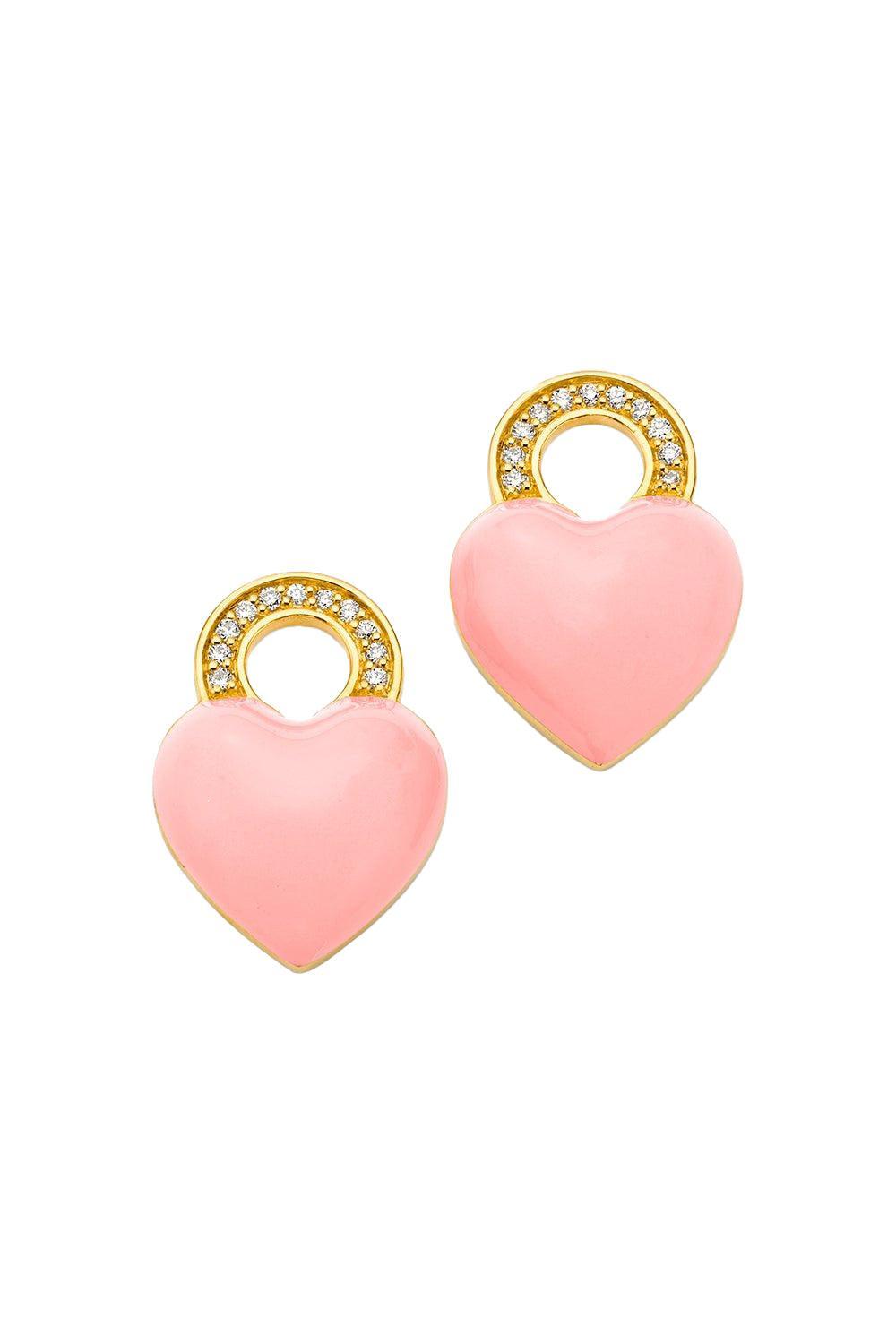 Pink Enamel Heart Earring Charms-YELLOW GOLD-JEWELRYFINE JEWELEARRING-BUDDHA MAMA