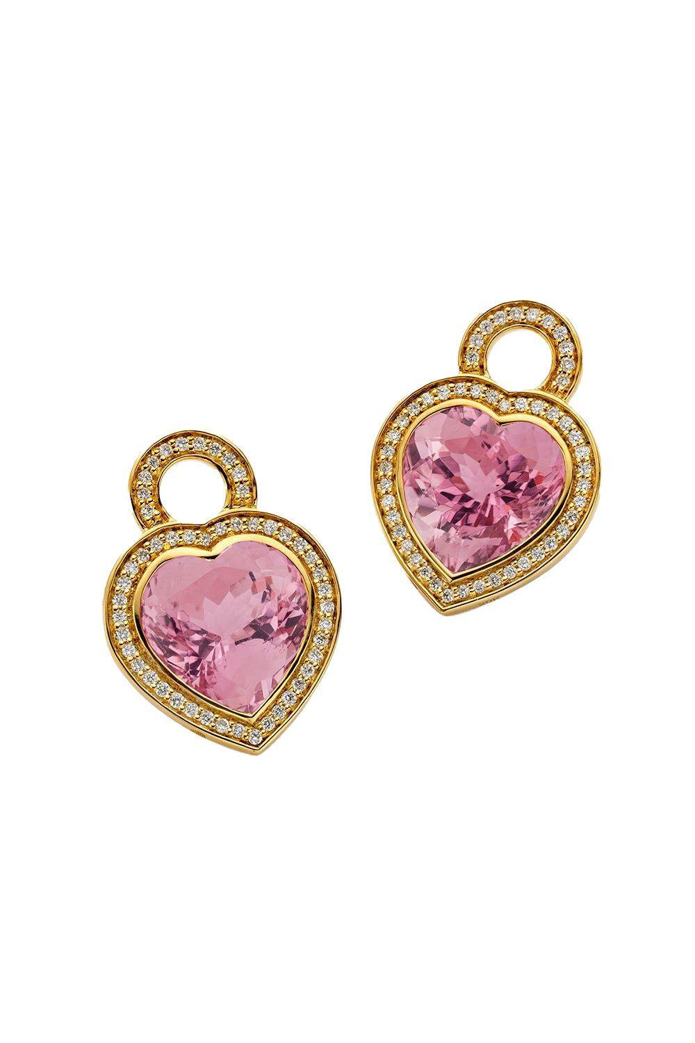 Pink Tourmaline Heart Earring Charms-YELLOW GOLD-JEWELRYFINE JEWELEARRING-BUDDHA MAMA