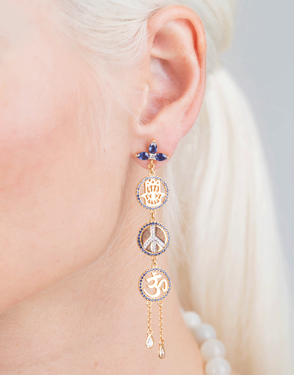 BUDDHA MAMA-3 Tier Drop Charm Earrings-YELLOW GOLD