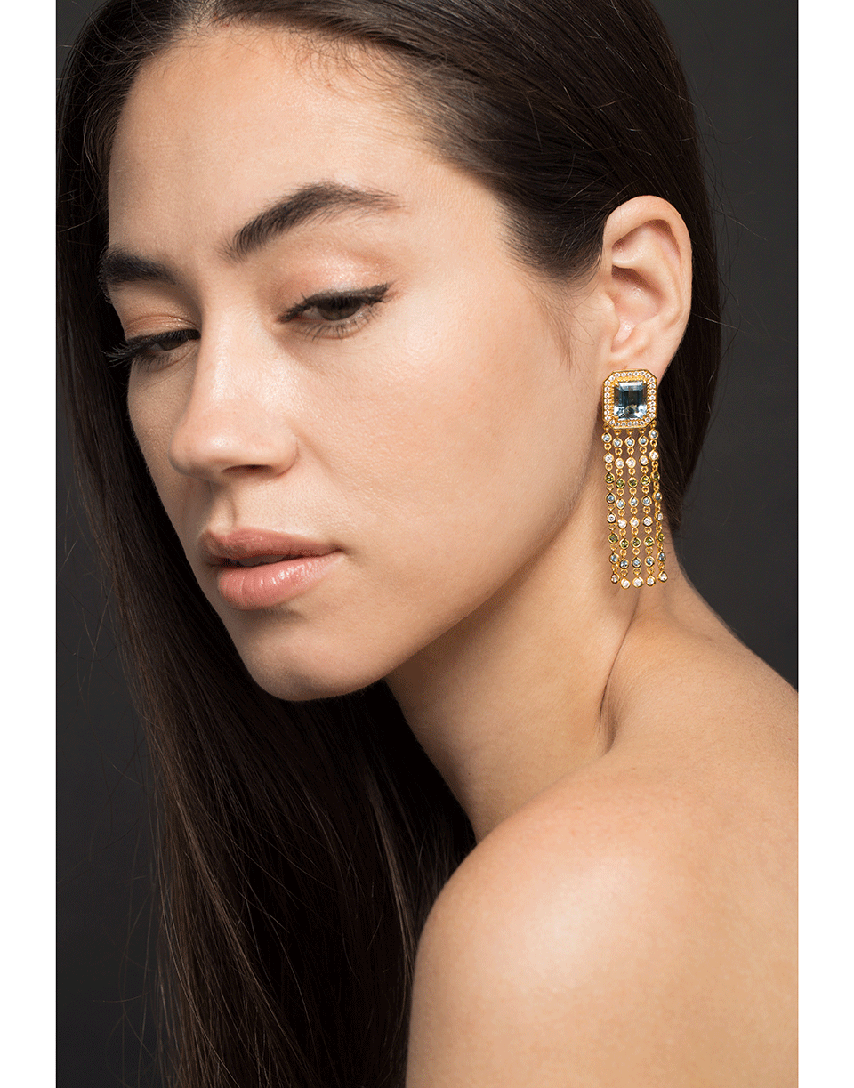 BUDDHA MAMA-Aquamarine Fringe Earrings-YELLOW GOLD