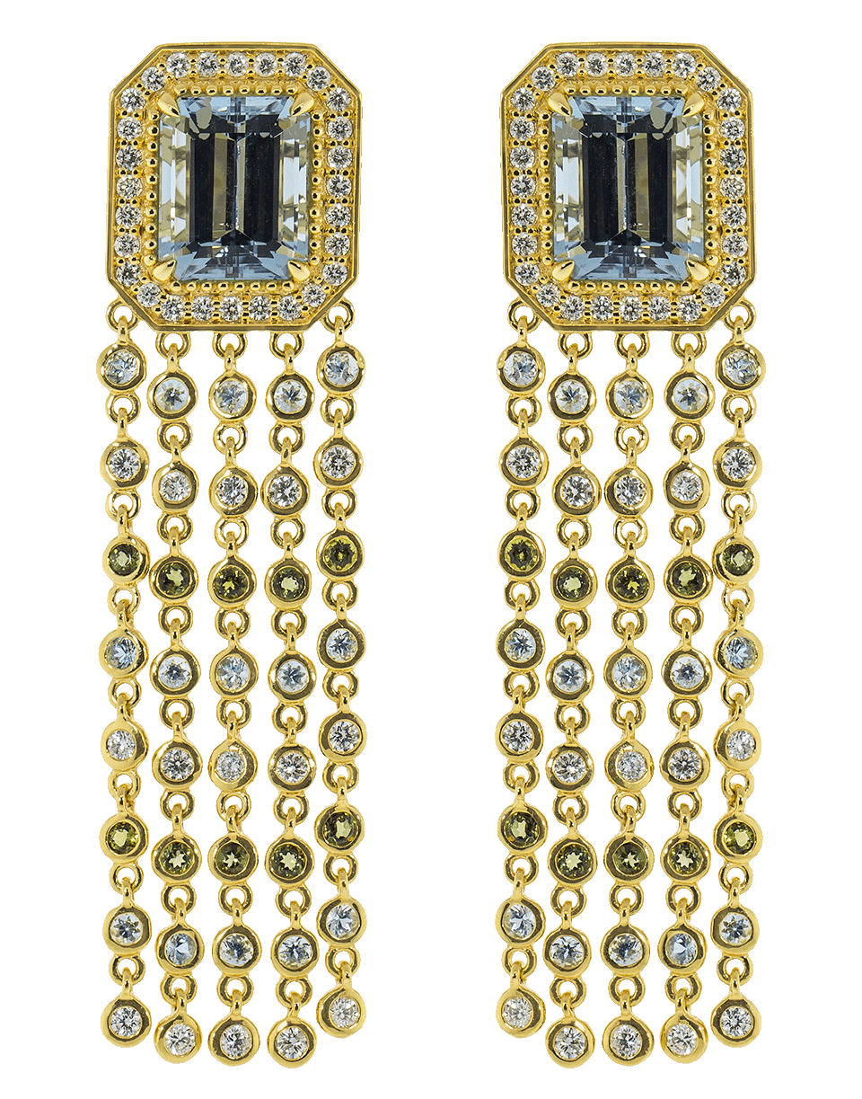 BUDDHA MAMA-Aquamarine Fringe Earrings-YELLOW GOLD