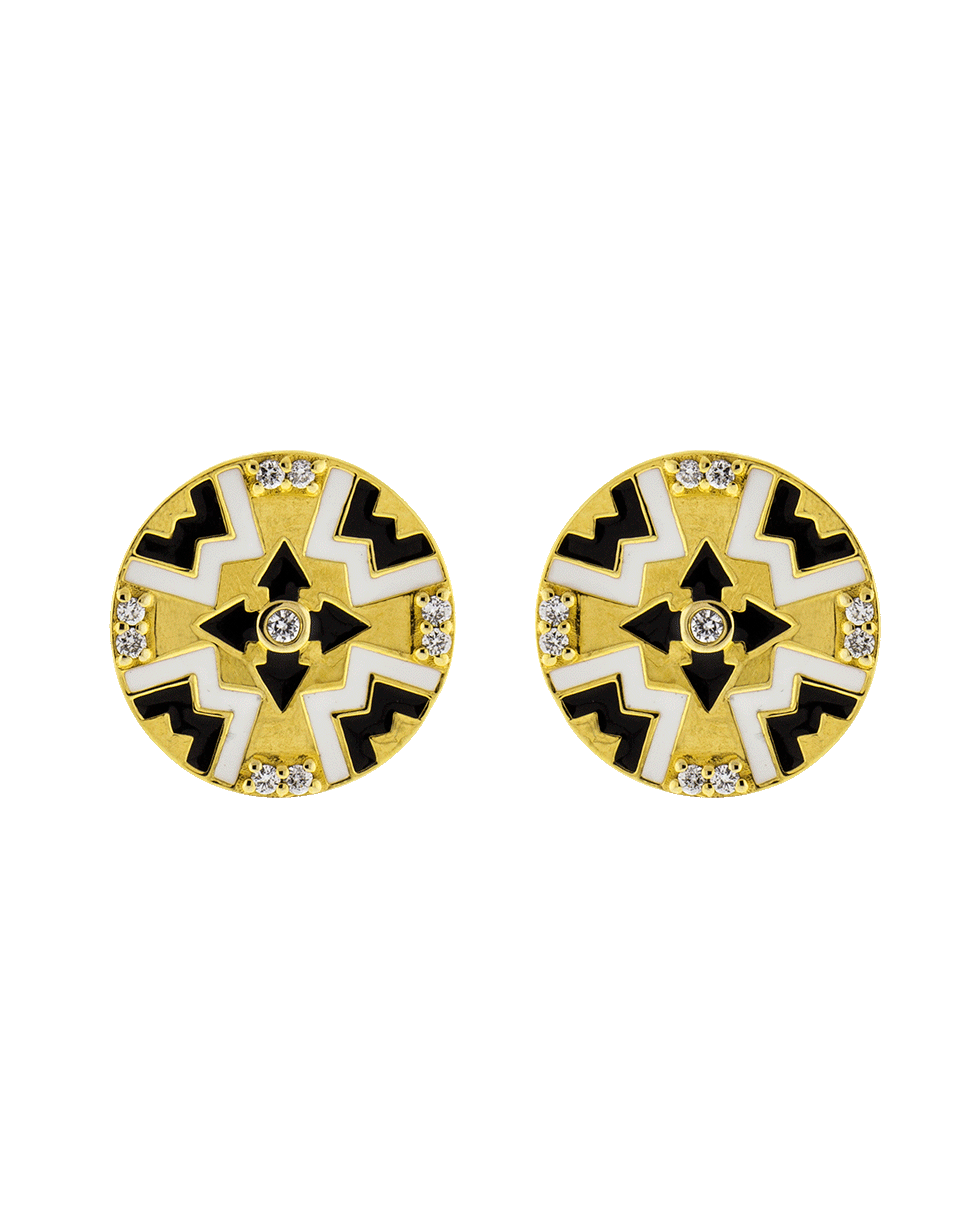 BUDDHA MAMA-Dainty Circle Tile Earrings-YELLOW GOLD