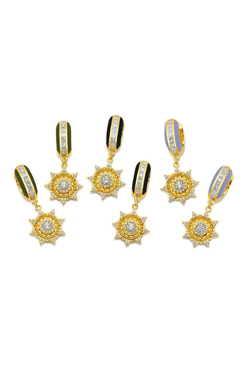 Diamond Army Green Sun Huggie Earrings-YELLOW GOLD-JEWELRYFINE JEWELEARRING-BUDDHA MAMA