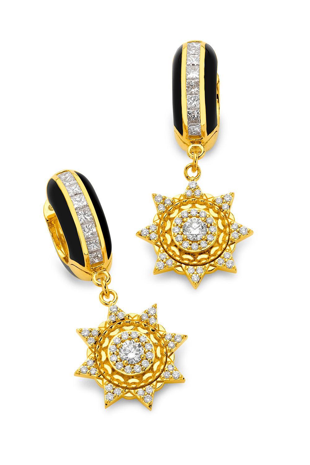 Diamond Army Green Sun Huggie Earrings-YELLOW GOLD-JEWELRYFINE JEWELEARRING-BUDDHA MAMA