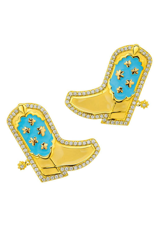 Diamond Blue Cowgirl Stud Earrings-YELLOW GOLD-JEWELRYFINE JEWELEARRING-BUDDHA MAMA